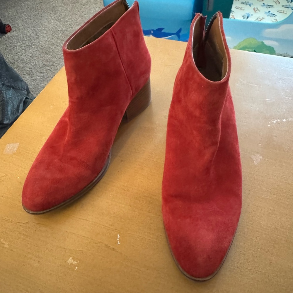 Seychelles Red Suede Ankle Booties with Block Heel